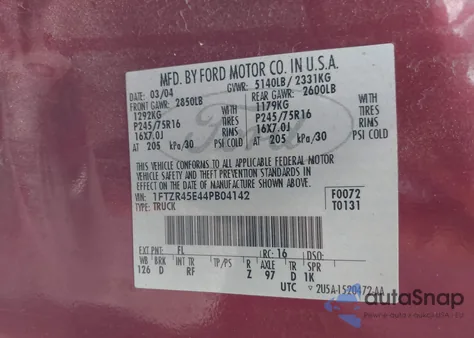 2004 Ford Ranger Edge/Tremor/Xlt из США, поврежденный, VIN 1FTZR45E44PB04142